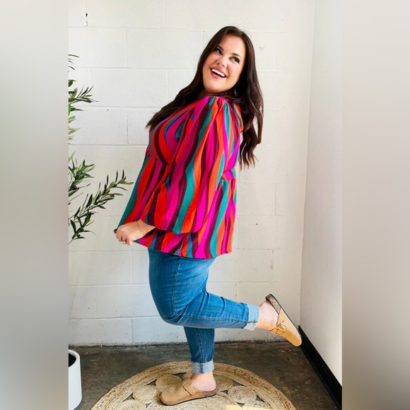 Rust & Berry Abstract Print Babydoll Air Flow Woven Top - Picture 10 of 15